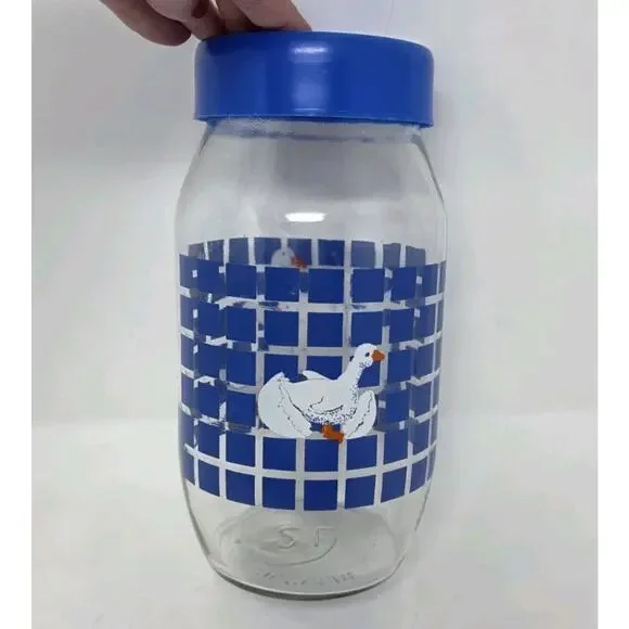 VTG Carlton Blue Lidded Glass Geese & Duck Jar 3/4 & 2 Liter USA Goose Cottage - Picture 6 of 16